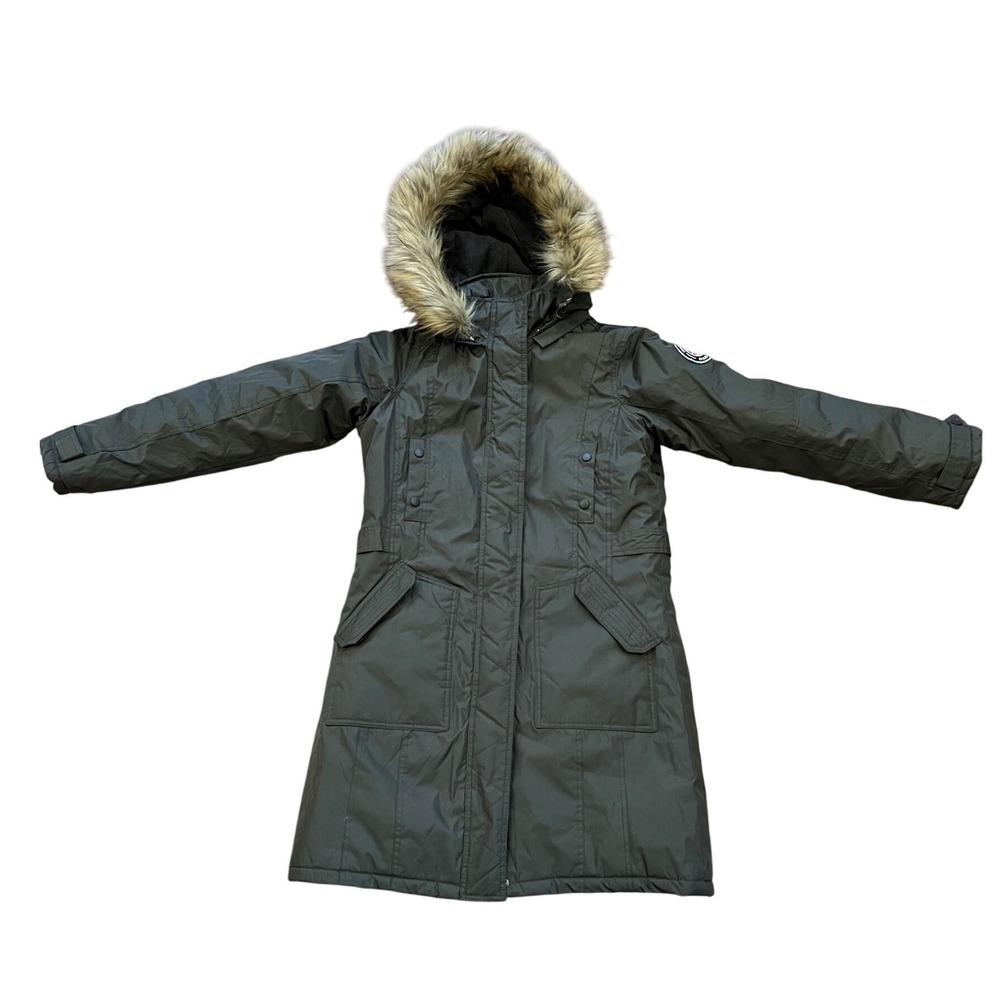 Madden Girl Womens Olive Green Parka Jacket‎ Faux Fur Hood L/G